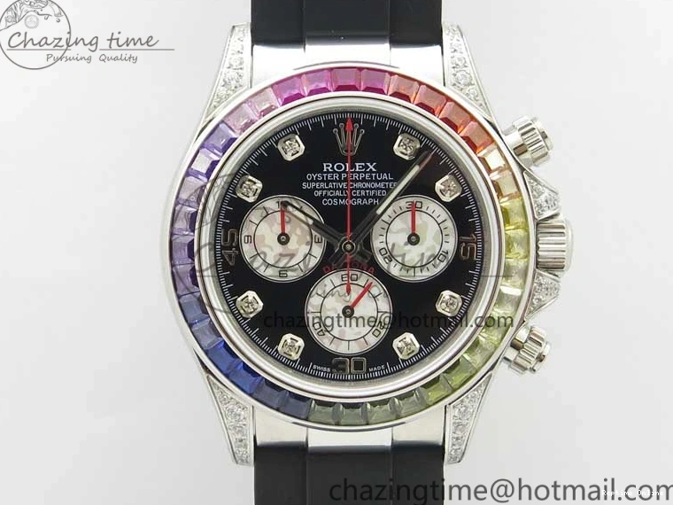 0203 Daytona 116599RBOW SS Rainbow Crystal BLF Best Edition Black Dial on Rubber Strap A Affordable 3237